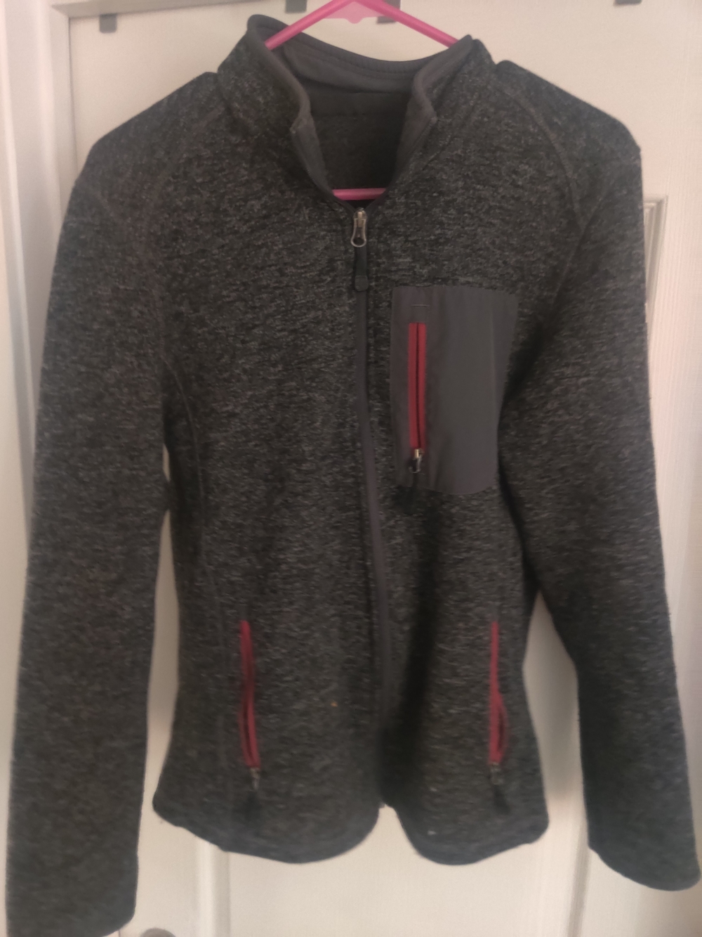 Swiss Tech Women's Charcoal Gray Full-Zip Jacket with‎ Red Accents